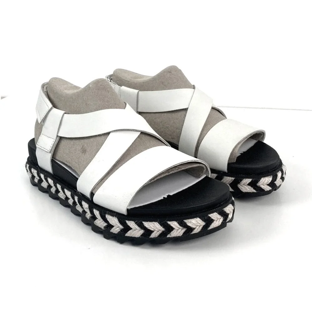 Sorel Sandals 6.5 Black Roaming Criss Cross Platform Espadrille Leather Strappy